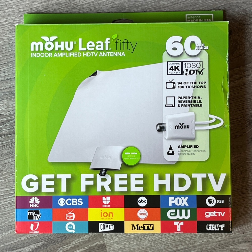 Mohu Leaf Fifty Indoor Amplified HDTV Antenna 60 Mile Range 4K 1080p MH-110599